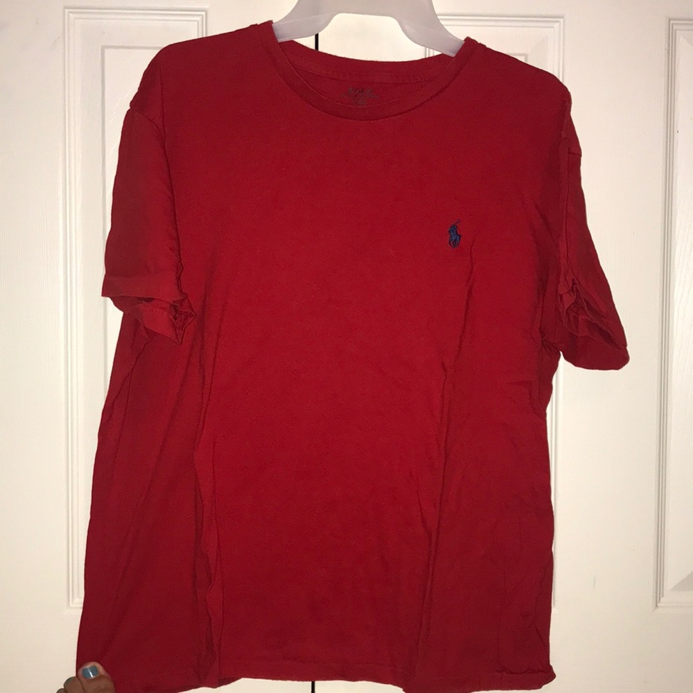 Red crew neck polo